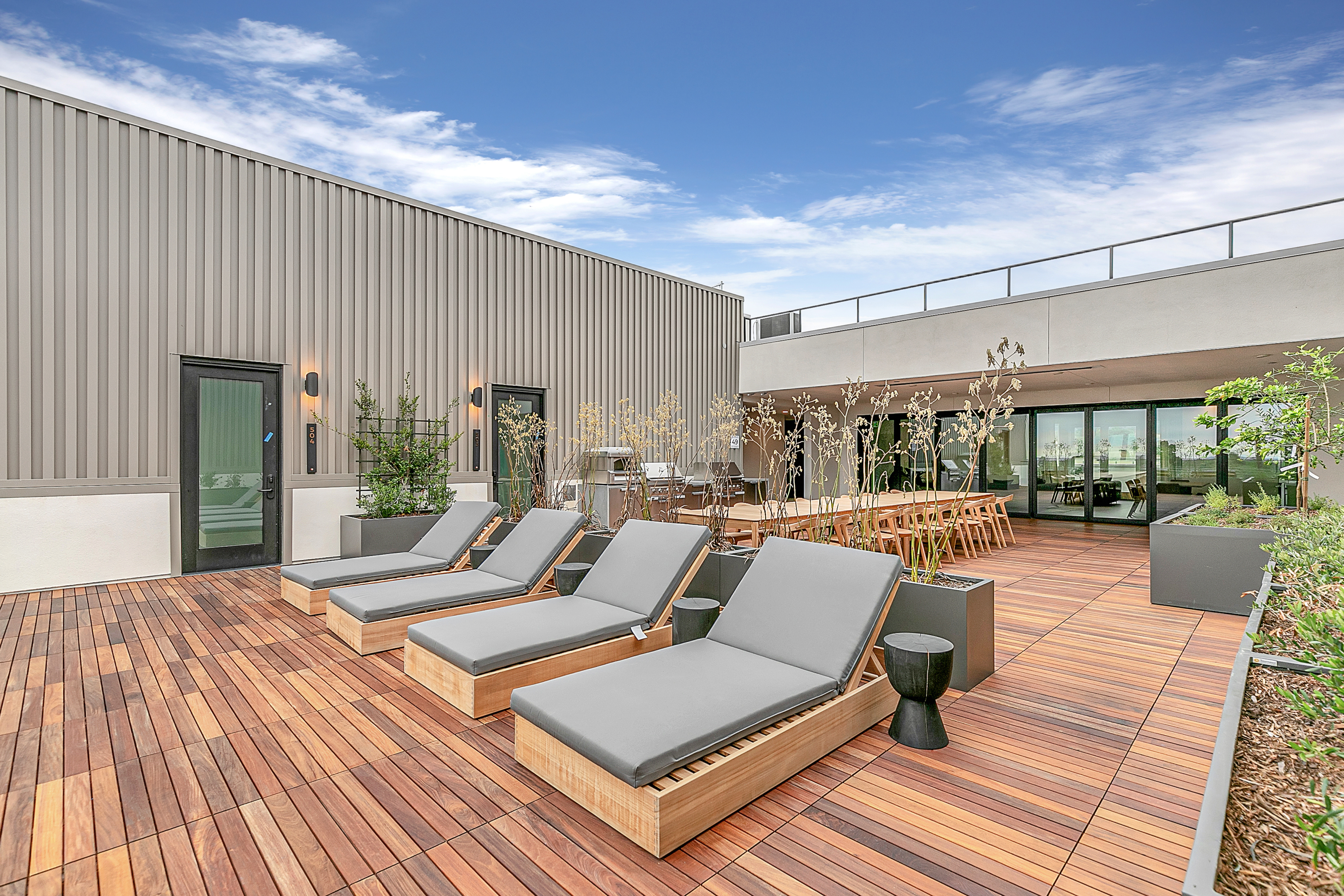 A multifamily apartment with a rooftop deck.